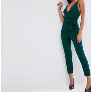 ASOS DESIGN wrap front jumpsuit with peg leg and self belt Size US4